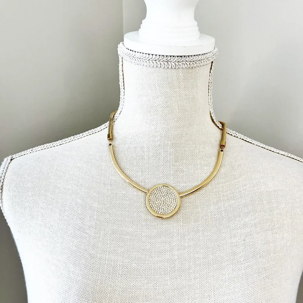 Chico’s Pave Crystal Gold Circle Collar Necklace